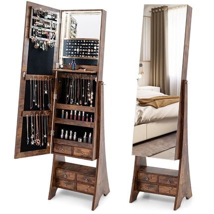Armoire à bijoux avec miroir et éclairage Armoire à bijoux avec miroir et tiroirs marron