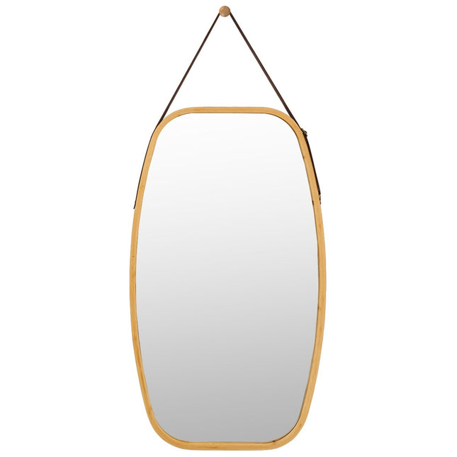Schmuckspiegel mit Bambusrahmen und verstellbarem Lederband 77 x 44 x 1,5 cm