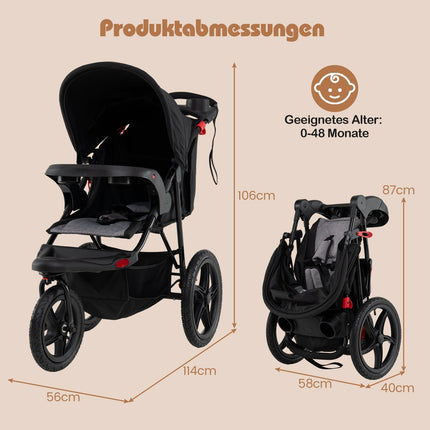 Jogging Stroller, Foldable with Adjustable Canopy & Seat