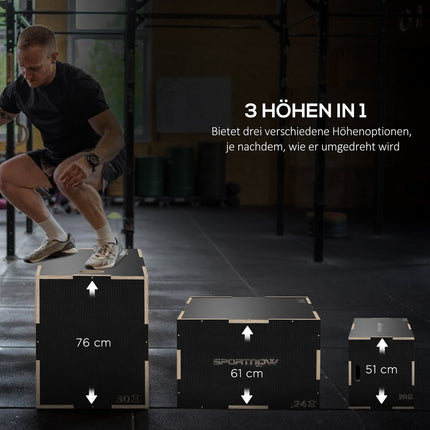 Plyometric Sprungbox - 3-in-1-Holzplattform mit Griffen