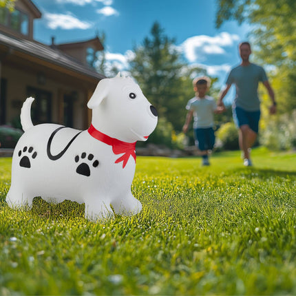 Jumping dog with leash