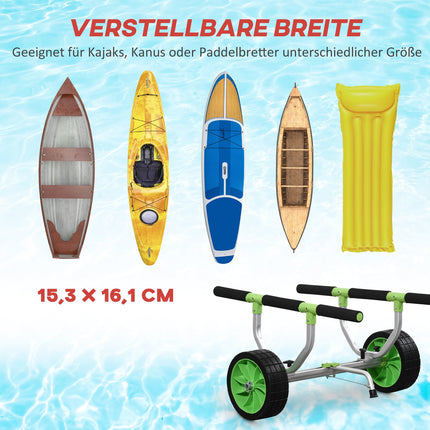 Chariot de transport pour kayak, canoë, bateau réglable, chariot de surf, remorque pour bateau avec sangle de tension, chariot de transport pour canoë, vert et noir