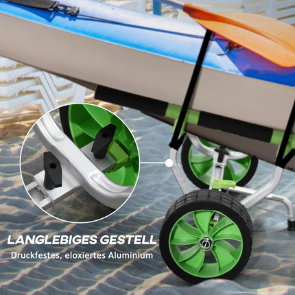 Chariot de transport pour kayak, canoë, bateau réglable, chariot de surf, remorque pour bateau avec sangle de tension, chariot de transport pour canoë, vert et noir