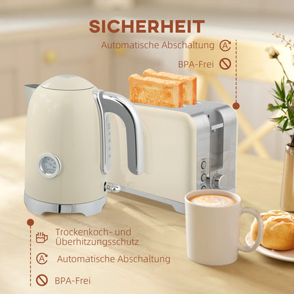 Kettle & Toaster Set, 2200W, 7 Browning Levels, Cream