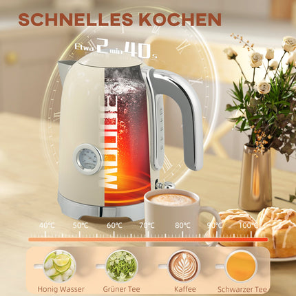 Kettle & Toaster Set, 2200W, 7 Browning Levels, Cream