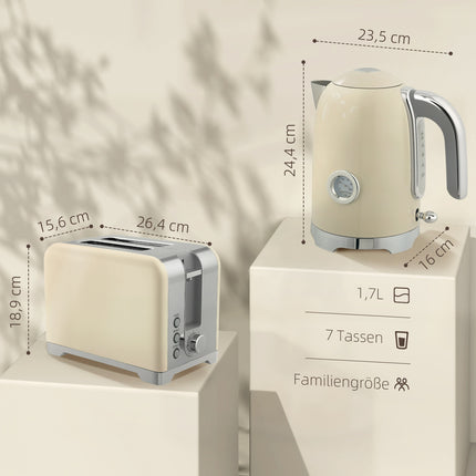 Kettle & Toaster Set, 2200W, 7 Browning Levels, Cream
