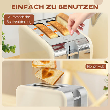 Kettle & Toaster Set, 2200W, 7 Browning Levels, Cream