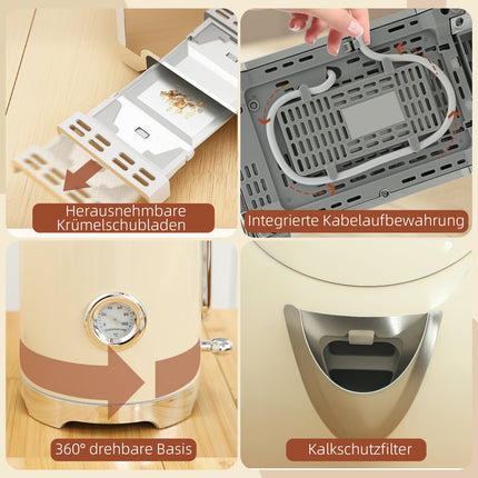 Kettle & Toaster Set, 2200W, 7 Browning Levels, Cream