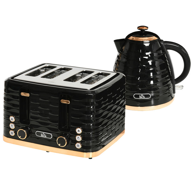 Wasserkocher- und Toaster-Frühstücksset, 1,7L, 4 Scheiben, schwarz