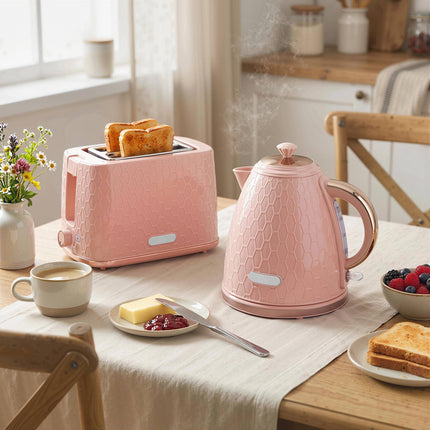 Kettle and Toaster Set, 1.7L Fast Boil, 2-Slice, Pink
