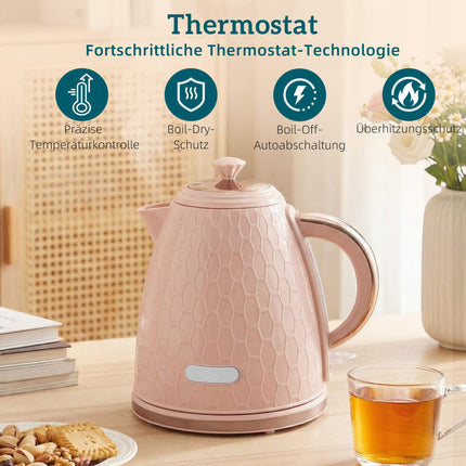 Kettle and Toaster Set, 1.7L Fast Boil, 2-Slice, Pink