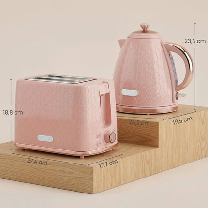 Kettle and Toaster Set, 1.7L Fast Boil, 2-Slice, Pink