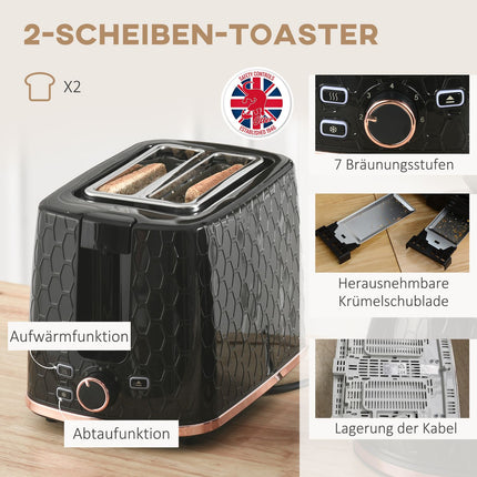 Wasserkocher- und Toaster-Set, 1,7L, Multi-Modus, LED-Anzeige