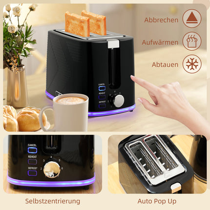 Wasserkocher und Toaster Set, 2200W, 2 Scheiben, Schwarz