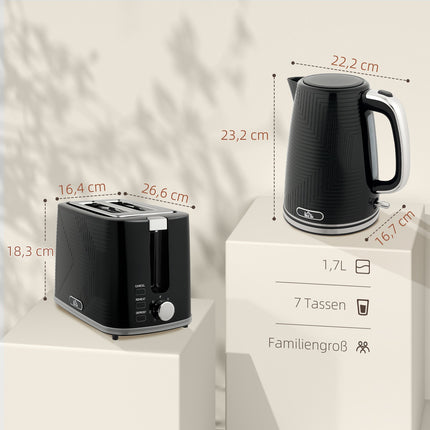 Wasserkocher und Toaster Set, 2200W, 2 Scheiben, Schwarz
