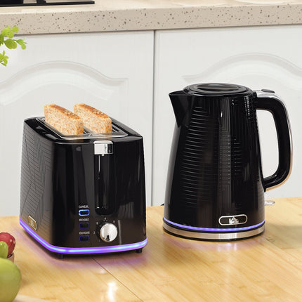 Wasserkocher und Toaster Set, 2200W, 2 Scheiben, Schwarz