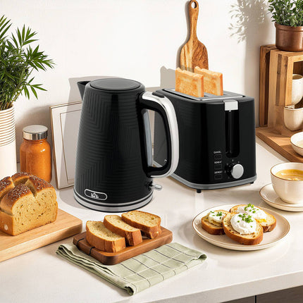 Wasserkocher und Toaster Set, 2200W, 2 Scheiben, Schwarz
