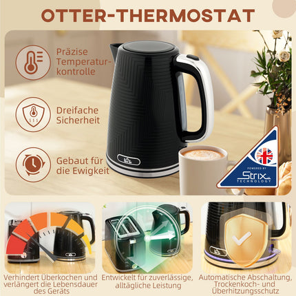 Wasserkocher und Toaster Set, 2200W, 2 Scheiben, Schwarz