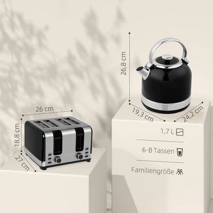 Wasserkocher- und Toaster-Set, 7 Bräunungsstufen, 1,7L, Schwarz