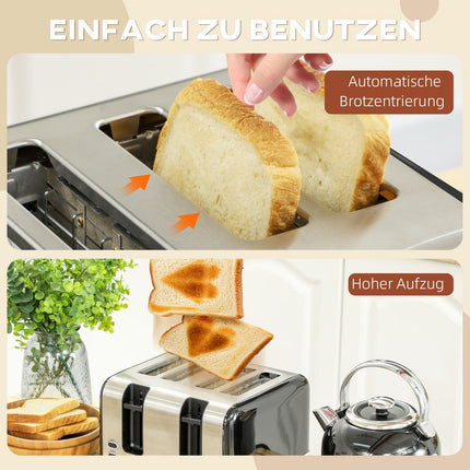 Wasserkocher- und Toaster-Set, 7 Bräunungsstufen, 1,7L, Schwarz