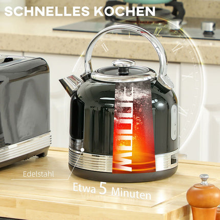 Wasserkocher- und Toaster-Set, 7 Bräunungsstufen, 1,7L, Schwarz