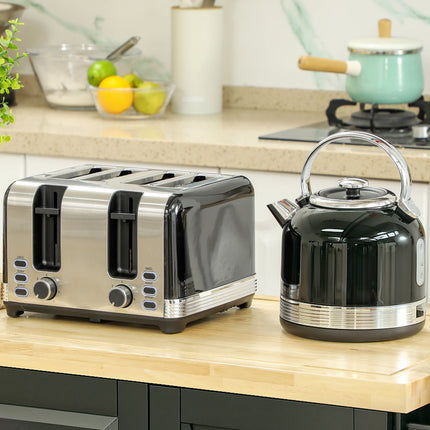 Wasserkocher- und Toaster-Set, 7 Bräunungsstufen, 1,7L, Schwarz