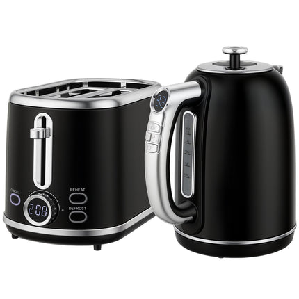 Kettle and Toaster Set, LED Display, 1.7L, 2200W, Black