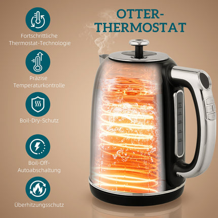 Kettle and Toaster Set, LED Display, 1.7L, 2200W, Black