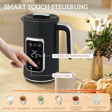 Kettle and Toaster Set, LED Touch, 1.7L, 2 Slots, Black