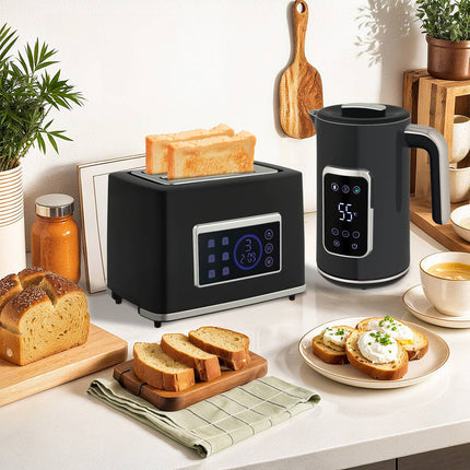 Kettle and Toaster Set, LED Touch, 1.7L, 2 Slots, Black