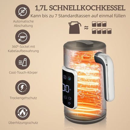 Kettle and Toaster Set, LED Touch, 1.7L, 2 Slots, Black