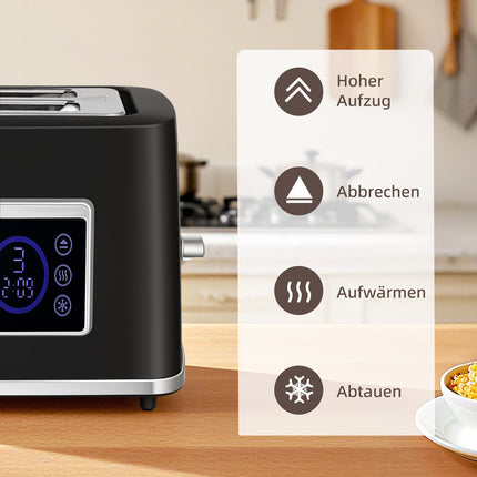 Kettle and Toaster Set, LED Touch, 1.7L, 2 Slots, Black