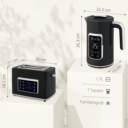Kettle and Toaster Set, LED Touch, 1.7L, 2 Slots, Black