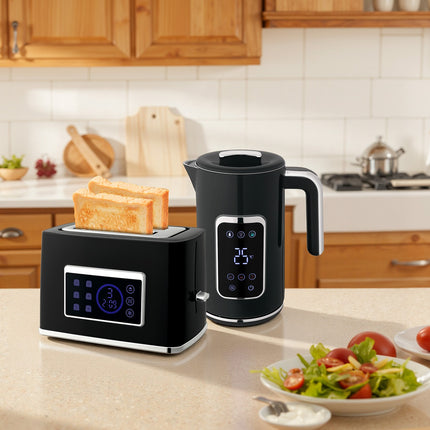 Kettle and Toaster Set, LED Touch, 1.7L, 2 Slots, Black