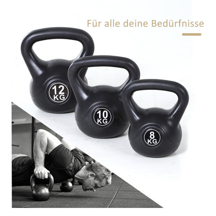 Kettlebell 10kg, plněný pískem, černá, vhodný pro začátečníky