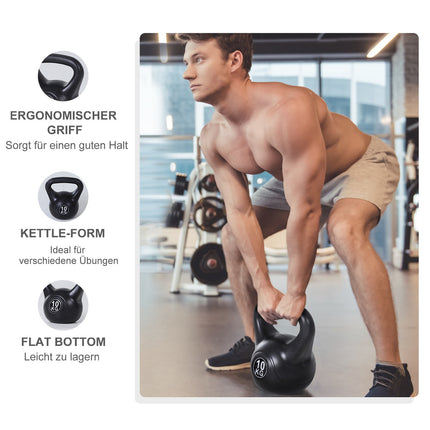 Kettlebell 10kg, plněný pískem, černá, vhodný pro začátečníky