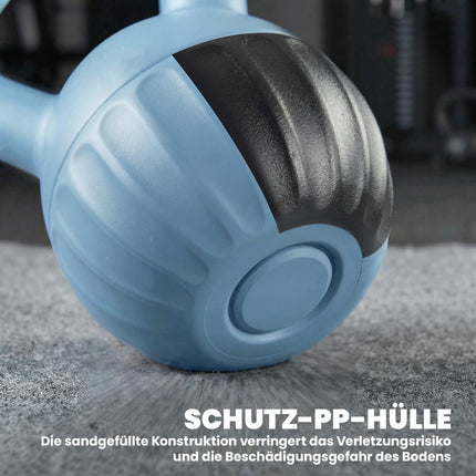 Kettlebell 10 kg, plněný pískem, protiskluzový úchop, modrá