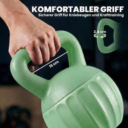 Kettlebell 10 kg, sandgefüllt, rutschfester Griff, Grün