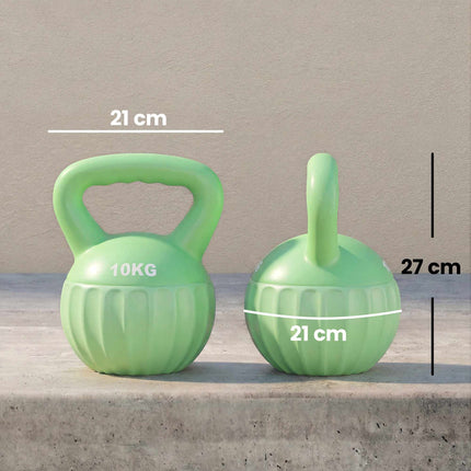 Kettlebell 10 kg, sandgefüllt, rutschfester Griff, Grün