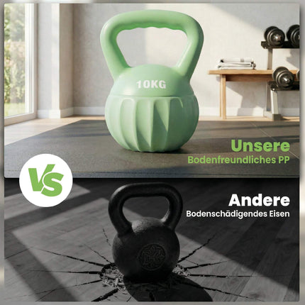 Kettlebell 10 kg, sandgefüllt, rutschfester Griff, Grün