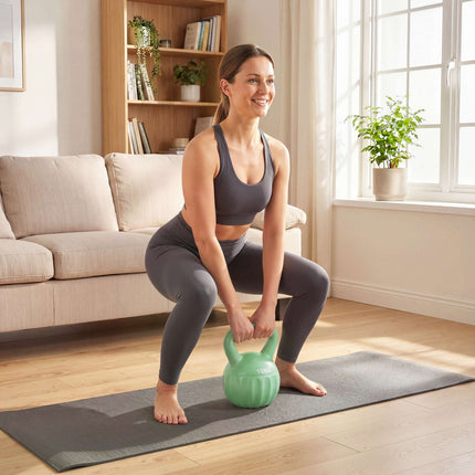Kettlebell 10 kg, sandgefüllt, rutschfester Griff, Grün
