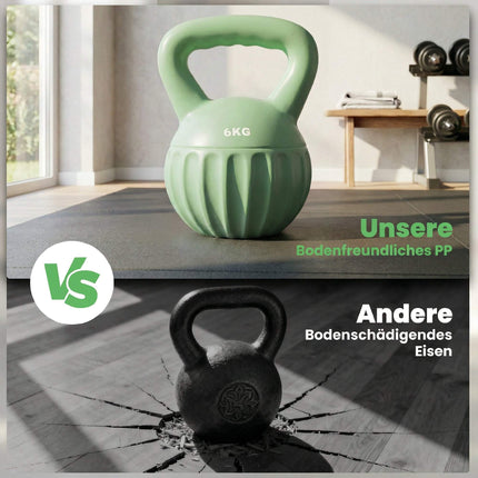 Kettlebell 6kg Sandgefüllt, rutschfester Griff, Grün