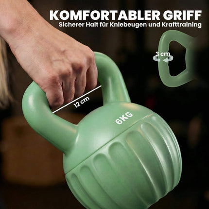 Kettlebell 6kg Sandgefüllt, rutschfester Griff, Grün