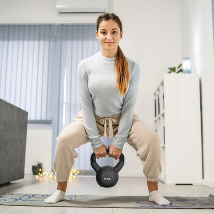 Kettlebell 10 Kg, litina s neoprenovým povrchem, šetrný k podlaze