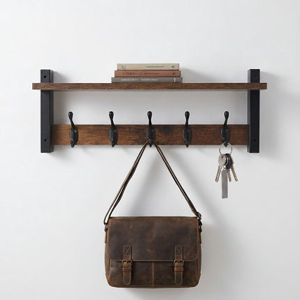 Key Rack with 5 Hooks & Tray, Dark Brown MDF
