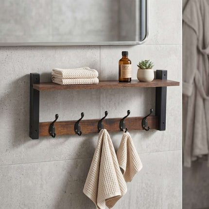 Key Rack with 5 Hooks & Tray, Dark Brown MDF