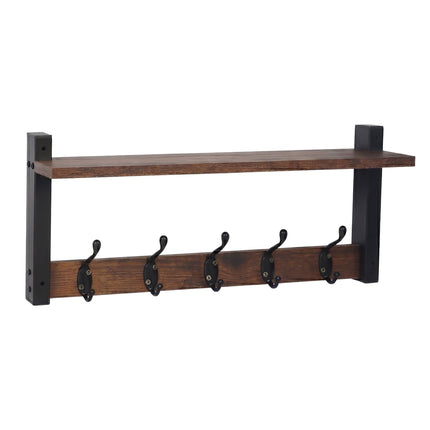 Key Rack with 5 Hooks & Tray, Dark Brown MDF