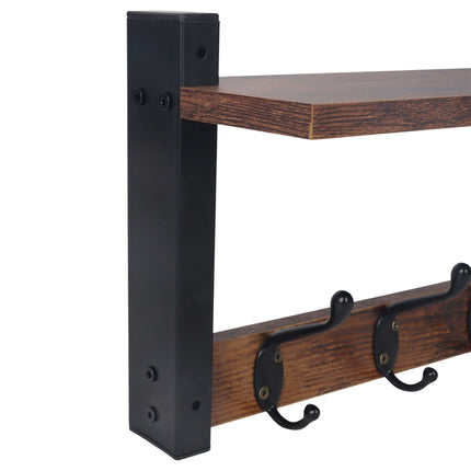 Key Rack with 5 Hooks & Tray, Dark Brown MDF
