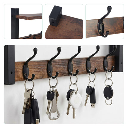 Key Rack with 5 Hooks & Tray, Dark Brown MDF