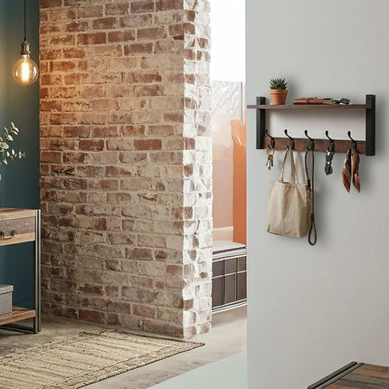 Key Rack with 5 Hooks & Tray, Dark Brown MDF